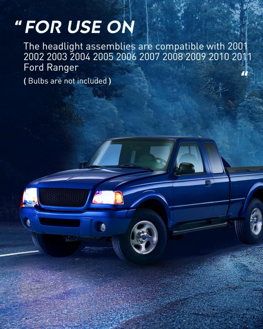 4PC Nilight Headlight Assembly - FITS 2001-2011 FORD RANGERS - Black Housing Clear Reflector - (MODEL : FDRG01) image 3