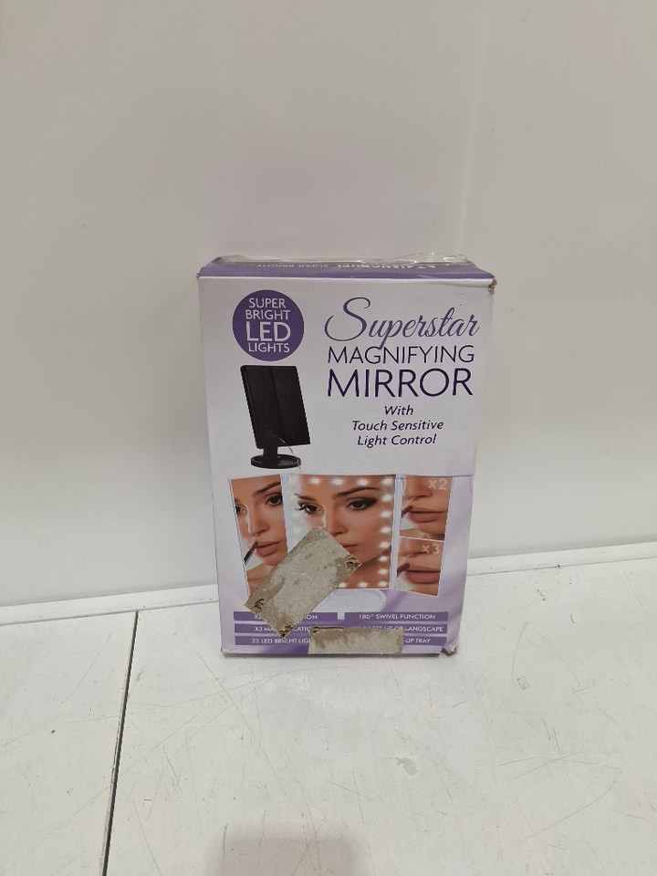 2PC SUPERSTAR MAGNIFYING MIRROR WITH TOUCH SENSITIVE LIGHT CONTROL and removable mini mirror - 7"x11" - silver/white (model:LWT-2301) image 2