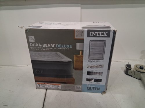 INTEX DURA-BEAM SERIES DELUXE COMFORT PLUSHFIBER-TECH inflatable AIR mattress WITH INTERNAL ELECTRIC PUMP - 22" - QUEEN - navy/grey (MODEL: AP619D / 64417ED) image 2