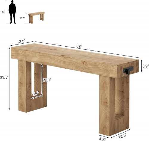 Unikito Farmhouse Console Table with Power Outlets and Sensor Light - 63" - Brown (Model: DKW-15) image 2