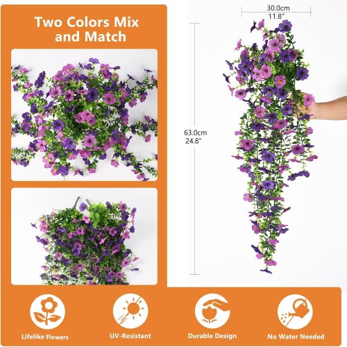 4pc Hommyea Artificial Fake hanging Flower Plants - 24.5" - purple/pink image 2