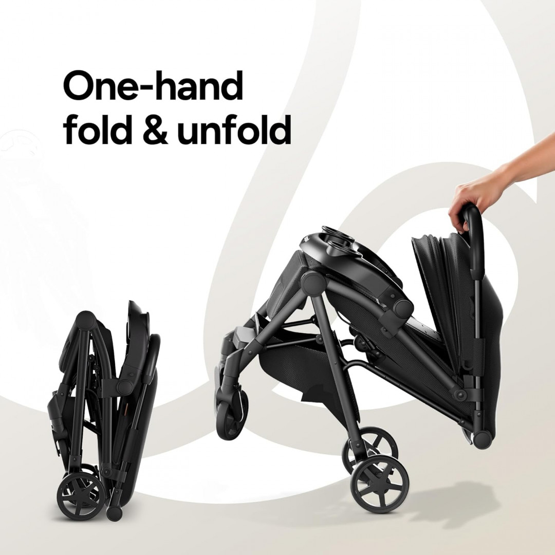 Mompush Lithe V2 Lightweight Stroller with Cup Holder and Rain cover - BLACK (model: T3500M) image 5