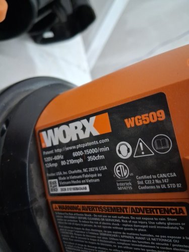 WORX TRIVAC 3-IN-ONE BLOWER/MULCHER/VACUUM WITH METAL IMPELLER AND COLLECTION BAG - 12AMP - 120V (MODEL: WG509) image 5