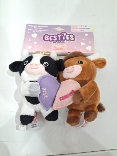 2pc fiesta toy besties magnet heart cow keychains - 5.5" - black/white/brown image 2