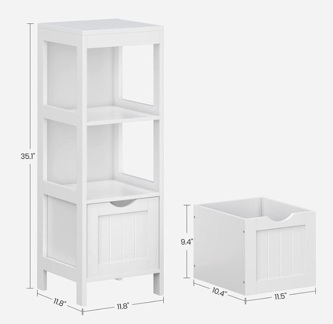 VASAGLE WOODEN FLOOR CABINET WITH SHELF & 2 DRAWERS - WHITE (MODEL#: BBC42WT) image 3