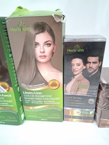 4 assorted herbishh colour shampoos - assorted sizes and colours - dark brown / linen / light brown image 4