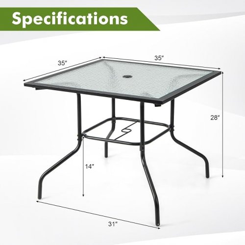 Tangkula Patio Dining Table with Tempered Glass Top - 35" - black (model: np11211) image 2
