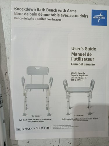 medline guardian bath chair with back and arms - 350lb cap - grey (Model: G2-100khx1) image 4