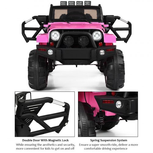 costway kids ride on truck car with led lights and parental remote control - 12V, 6kmh max - pink - (model: TQ10303US) image 2