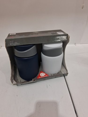 2PK HIGH SIERRA STAINLESS STEEL INSULATED FOOD JARS WITH FOLDABLE SPOONS - 24OZ EACH - WHITE/NAVY BLUE (MODEL: 1617416) image 2