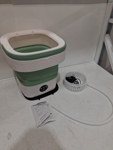 ttsitg portable folding washing machine with drain basket and power cord for rv's and travel, includes 3 speed sections and 7.5l capacity,  green/white, (model: TAT00069) image 3