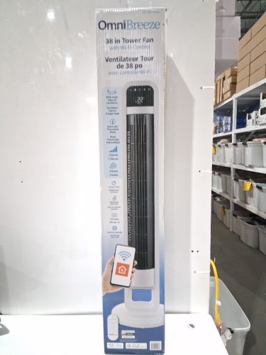 omnibreeze premium 38" oscillatiNG tower fan with wifi CONTROL, 5-SPEEDS & REMOTE - white/BLACK (model: 5333021/dc2313r-g) image 2