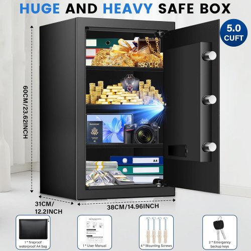 digital locking home safe box with fireproof storage bag - 24" x 15" x 12" (5cu.ft) - black image 2