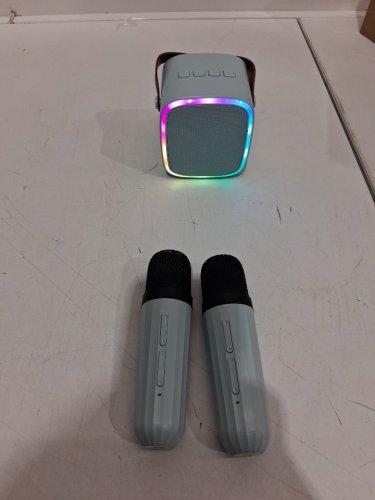 3pc mini bluetooth portable karaoke machine with 2 wireless microphones - blue - (model: k12) image 3