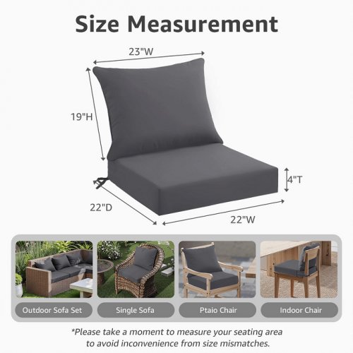 4pc patioglow outdoor patio waterproof seat cushion set - 22" x 22" x 4" - light grey (model: msz-bx-cushionset-22x22x4-4p-lightgrey) image 2