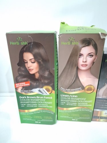 4 assorted herbishh colour shampoos - assorted sizes and colours - dark brown / linen / light brown image 3