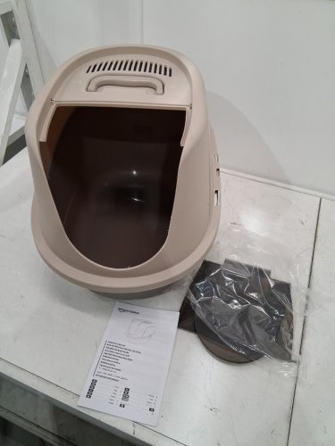 AMAZON BASICS NO-MESS ENCLOSED HOODED CAT LITTER BOX - BEIGE image 2