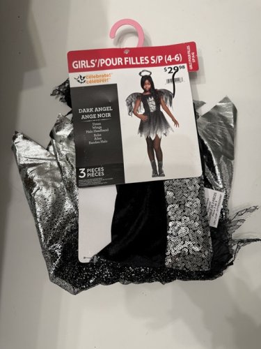 3PC DARK SPARKLE ANGEL COSTUME - SMALL 4-6 - BLACK SILVER image 2