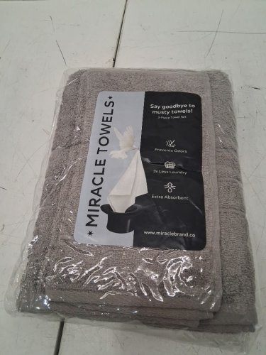 3PC MIRACLE MADE 100% SUPIMA COTTON TOWEL SET WITH 2 FACE TOWELS & BODY TOWEL - STONE/GREY image 2