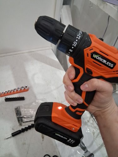 WorkBless Cordless Drill with 2 Batteries, Charger and Bits Tool Set - 21V - orange - (model wb0702) image 4