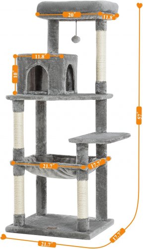 kilodor Multi-Level Cat Tree - 57" - grey (model: aq018-gy) image 2