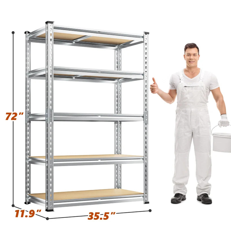 Reibii 5-Tier Adjustable Shelves Storage Rack - 35.55" x 11.9" x 72" - Brown/Silver (Model: RBMS5LW30C2) image 2