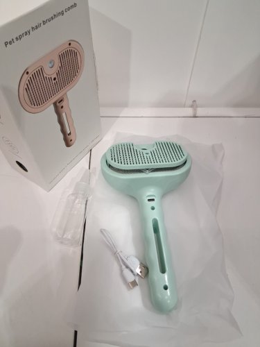 3-in-1 One-Click Release Hair Removal Comb Steam Brush for Cats & Dogs – GREEN image 3