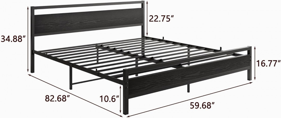 HOJINLINERO Bed Frame with Headboard - king size - black - (MODEL:853r-bk-bk) image 2