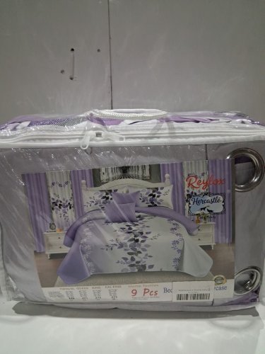 9pc REYLOX VINTAGE bedspread, pillowcase and curtain bedroom set - CAL KING - FLORAL PURPLE image 4