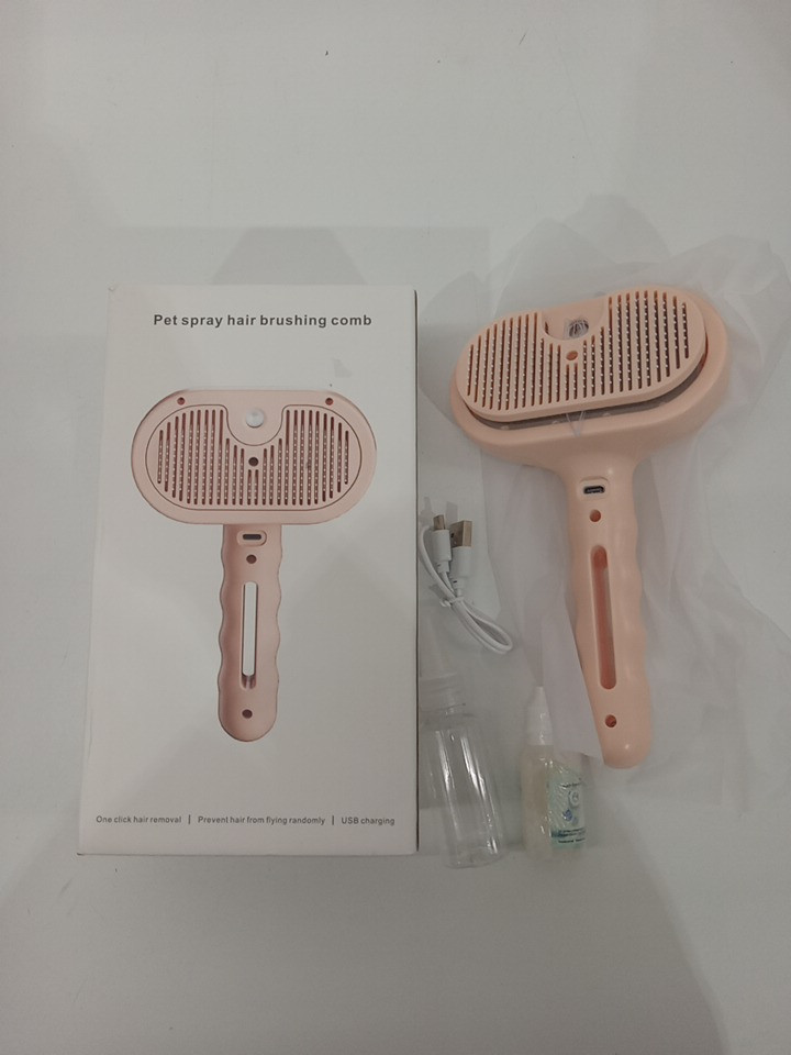 3-in-1 One-Click Release Hair Removal Comb Steam Brush for Cats & Dogs – pink image 3