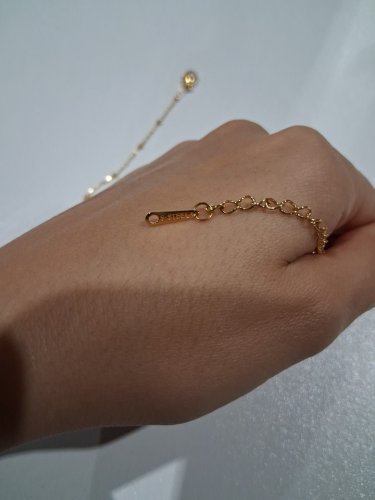 stainless steel small round and rectangle cubic zirconia charm necklace -15" - 18" - gold/pink/peach image 5