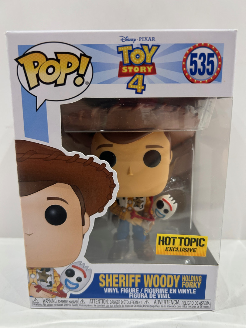 Funko pop! **hot topic exclusive** Disney • Pixar Toy Story 4 - sheriff woody holding forky vinyl figure (#535) image 2