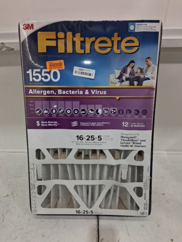 FILTRETE MPR 1550 ALLERGEN, BACTERIA & VIRUS FURNACE AIR FILTER - 16" X 25" X 5" - WHITE image 2