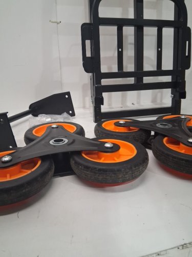 HEAVY-DUTY FOLDING STAIR CLIMBING CART WITH TELESCOPING HANDLE & 6 WHEELS - 220LBS CAP - BLACK / ORANGE (MODEL: KT-2025D) image 4