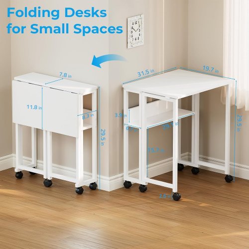 greenforest folding desk with wheels - 31" - white (model: DENNIS-FUWH-L-LT) image 2