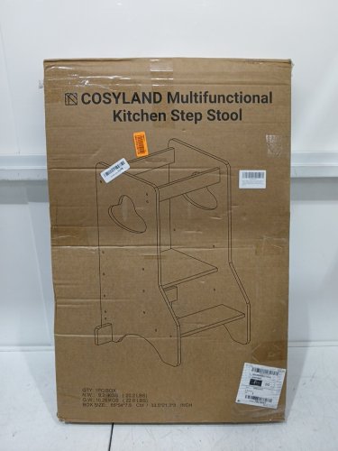 kids' cosyland toddler standing tower adjustable height kitchen stool helper with learning handle - natural & white (model:CS000178-4-CA) image 2