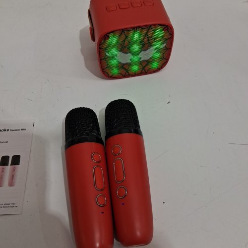 3pc kssvzz mini portable bluetooth spider karaoke machine with two microphones - red (Model: k1) image 3