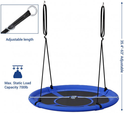 SONGMICS Saucer Tree Swing - 40" & 700LB Load, Includes Hanging Kit, Blue and Black (UGSW001Q01) image 3