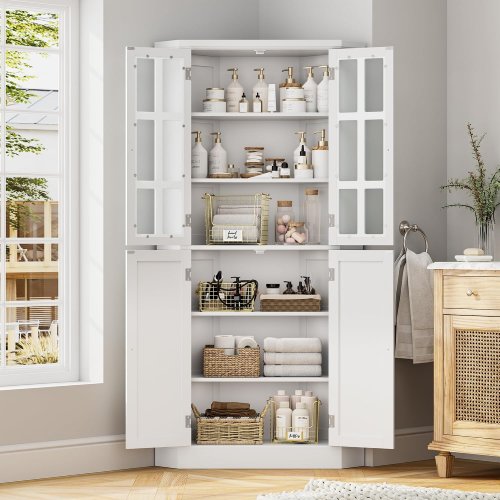 Botlog Tall Corner Cabinet  with 6 Shelves - 67" x 32.7" - White (model:BOT-MD-020) image 3