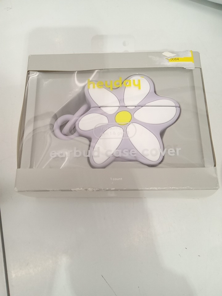 heyday flower case for apple airpods pro (gen 1 & 2) with carabiner clip - soft purple/DAISY image 2