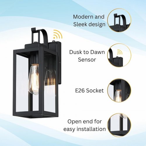 Metallic Moon Outdoor Lantern Style Wall Light with Dusk to Dawn Sensor - 5W - Matte Black  (Model: FS00636) image 2