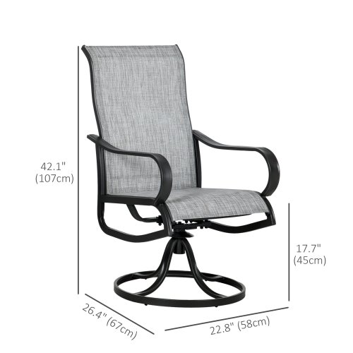 2pk outsunny Swivel Patio Chairs with Curved Armrests and Mesh Seat - 264lbs max - grey - (model: ofe032gl) image 2