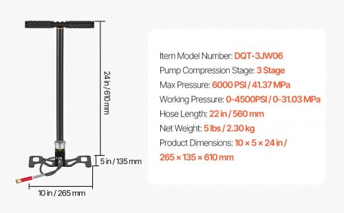 High Pressure Air Rifle Filling Stirrup Pcp Air Pump - 10" x 5" x 24" - Black (Model: DQT-3JW06) image 2