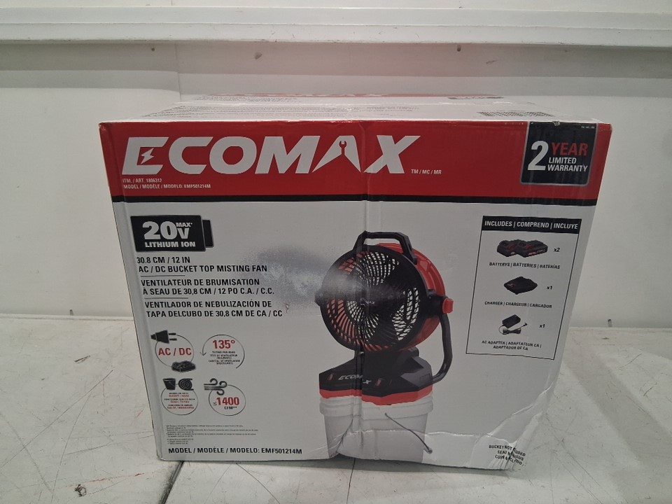 Ecomax PORTABLE MISTING FAN - 12" - 1400CFM - BLACK/RED (MODEL: EMF501214M 1806312) image 2