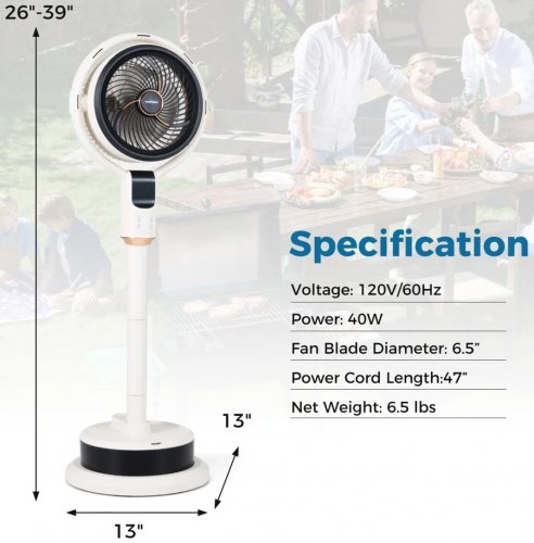 Costway Misting Pedestal Fan Air Circulator 8-Speed Floor Fan with 90° Oscillation - 13" x 13" x 26" to 39" - White (Model: ES10671US-WH/FS-G4008A) image 2