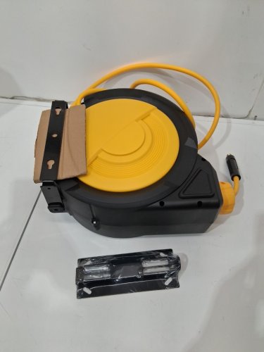 silvel retractable garden hose reel with slow return system, length lock and 180° Swivel Bracket - 75ft - yellow/black (model:hose kf100354us-09fry-001) image 3
