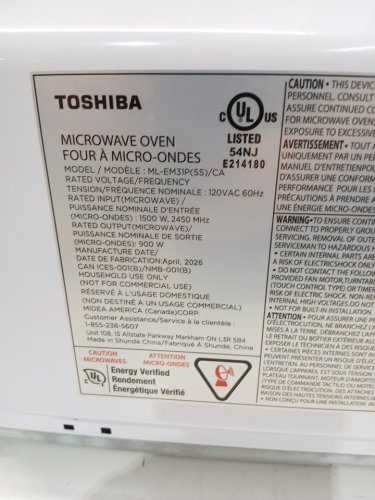 TOSHIBA COMPACT COUNTERTOP MICROWAVE OVEN - 1.2CU.FT - 1500W - STAINLESS STEEL (MODEL: ML-EM31P(SS)/CA) image 10