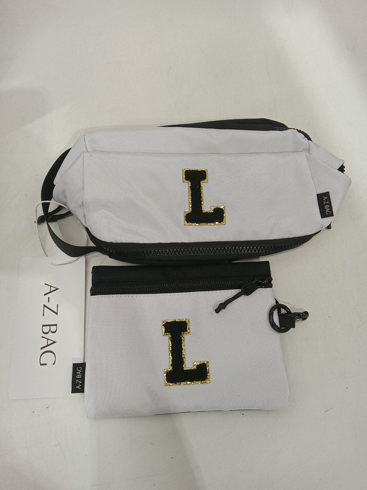 2pc A-Z BAG Travel Toiletry/MAKEUP bag With rfid - bold letter L - white/black image 4