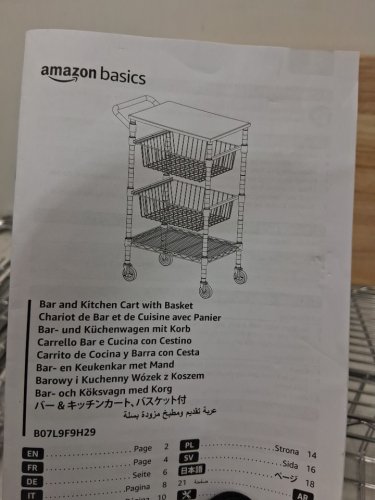 AMAZON BASICS 3-TIER METAL BASKET ROLLING CART WITH WOOD TOP - CHROME image 4