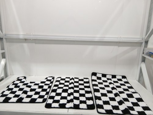 3PC Uphome Non-Slip Washable Bathroom Rugs Sets - BLACK/WHITE image 4